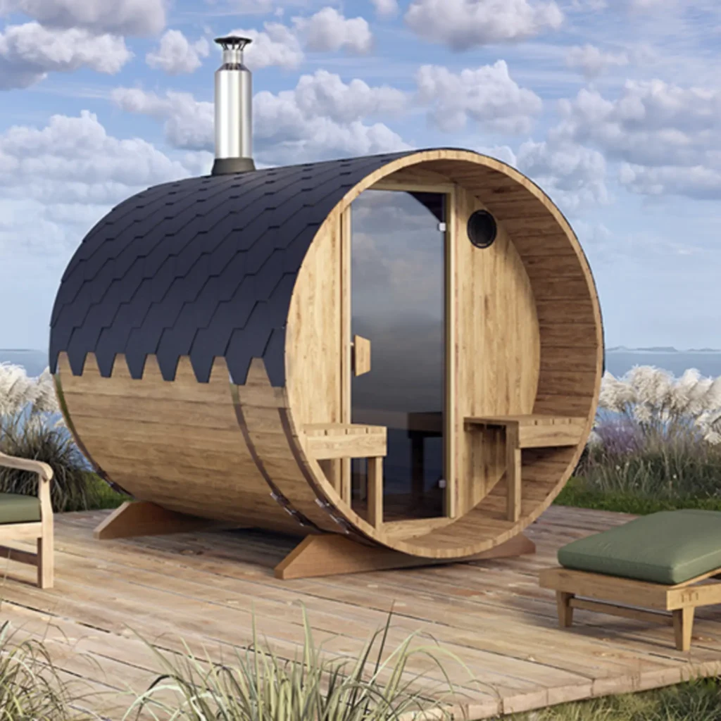 “2.4m” S2V Barrel Sauna for 4 persons with outside seats