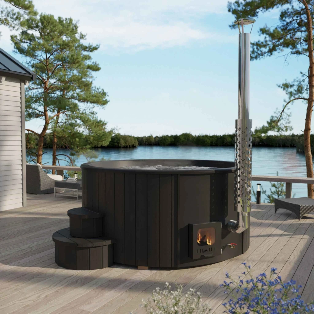 “Delux” hot tub with integrated heater, black edition”