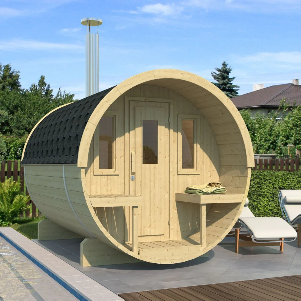 “Ehala 280” barrel sauna – 2.8m, with outdoor seating