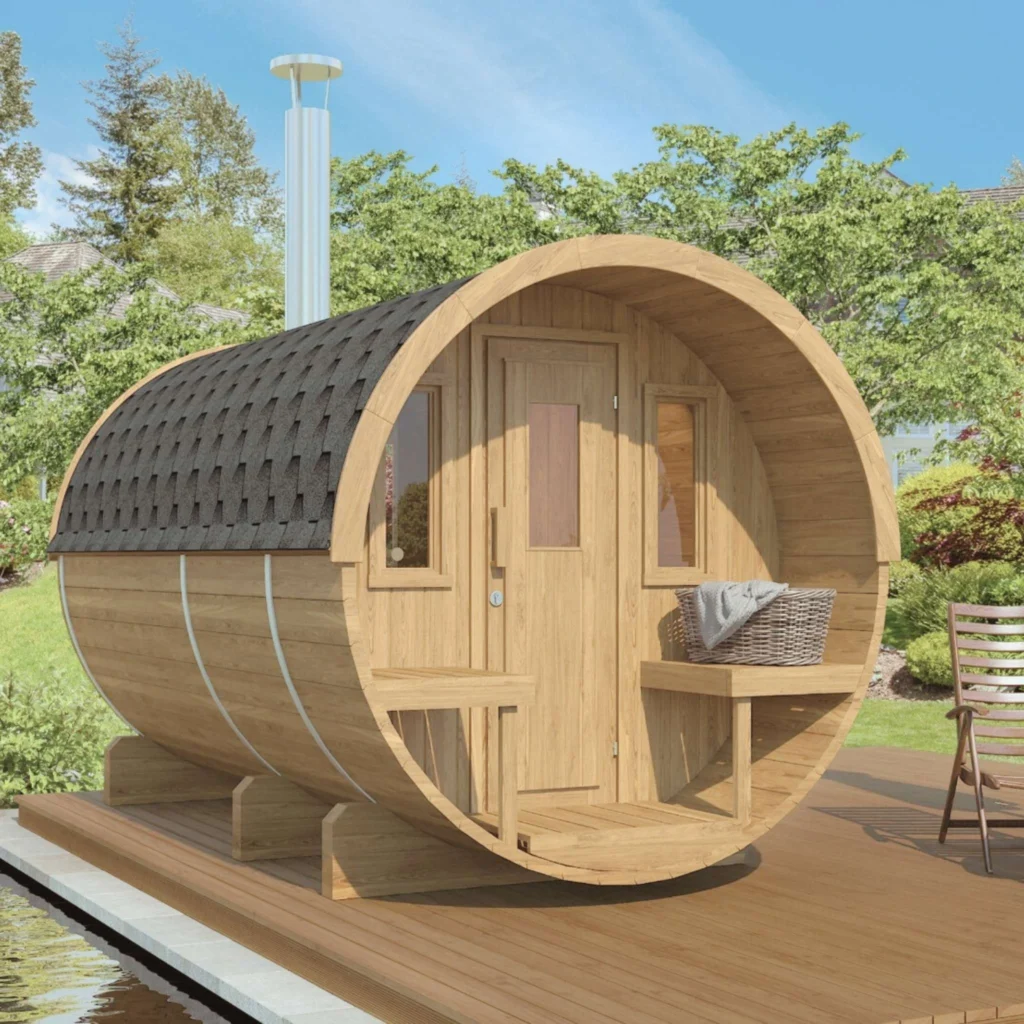 “Ehala 330” barrel sauna – 3.3m, with changing room and terrace