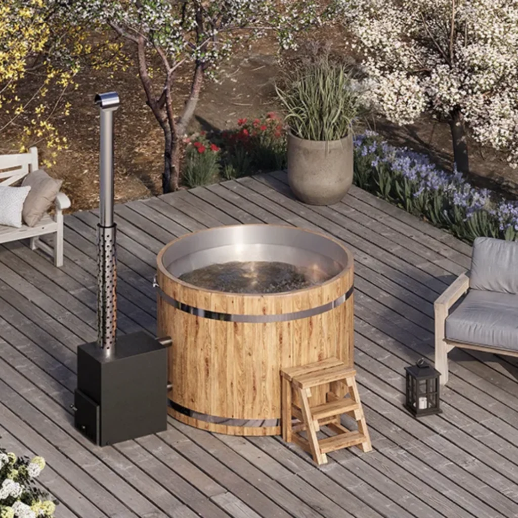 Stainless steel wooden hot tub (for outside or inside heater)